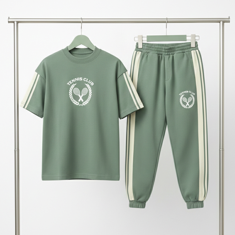 ست تیشرت و شلوار مردانه بنگال کش مدل Atrin-سبز