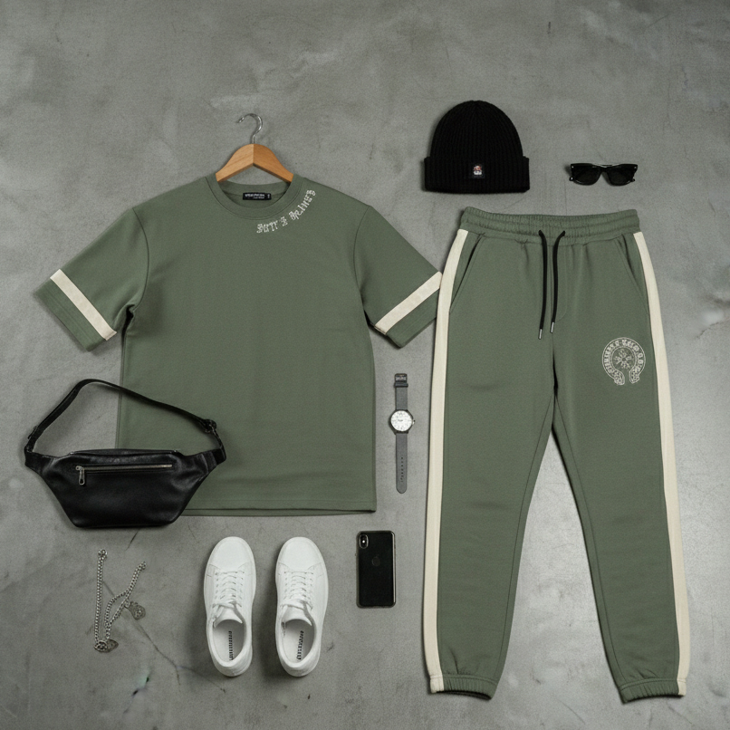 ست تیشرت و شلوار مردانه بنگال کش مدل Salar-سبز